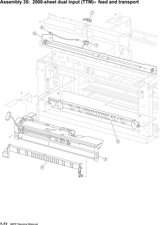 Assembly 35: 2000-sheet dual input (TTM)–feed and transport parts diagram - Lexmark X850e X852e X854e Parts