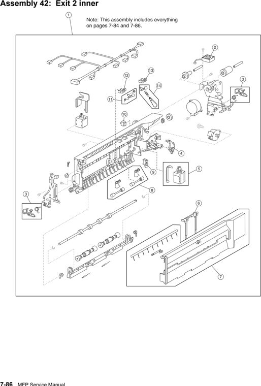 Assembly 42: Exit 2 inner parts diagram - Lexmark X850e X852e X854e Parts