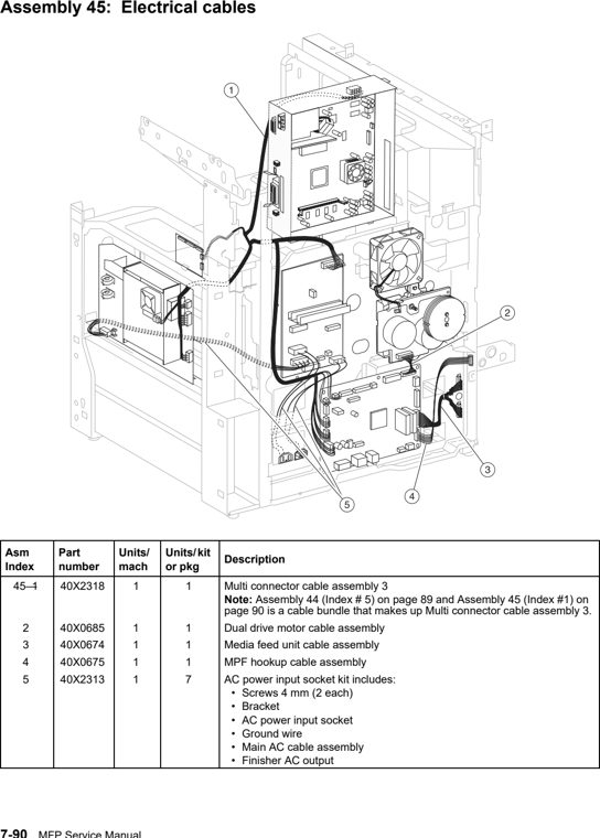 Assembly 45: Electrical cables parts diagram - Lexmark X850e X852e X854e Parts
