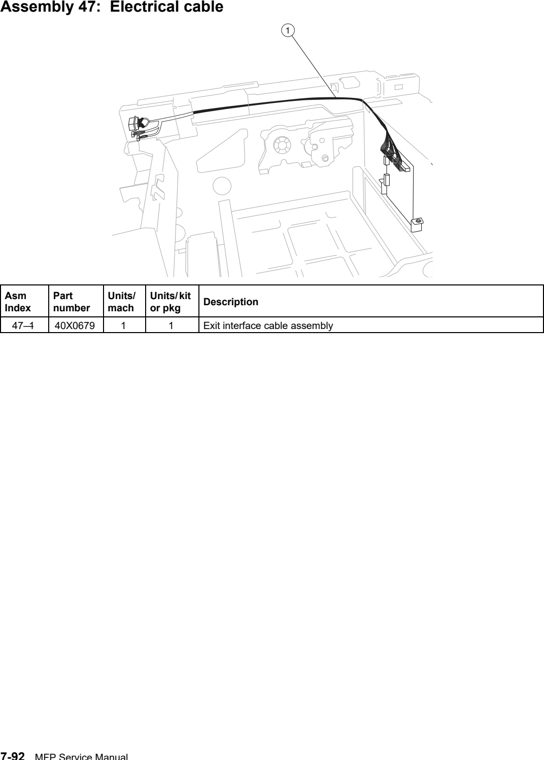 Assembly 47: Electrical cable parts diagram - Lexmark X850e X852e X854e Parts