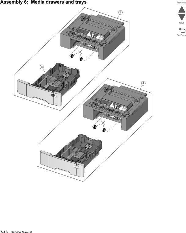 Assembly 6: Media drawers and trays parts diagram - Lexmark X543 X544 X546 Parts