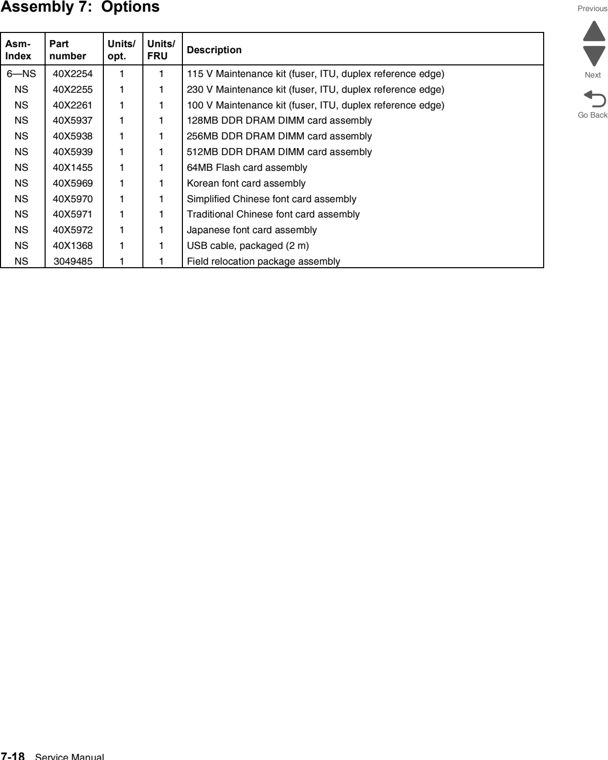 Assembly 7: Options parts diagram - Lexmark X543 X544 X546 Parts
