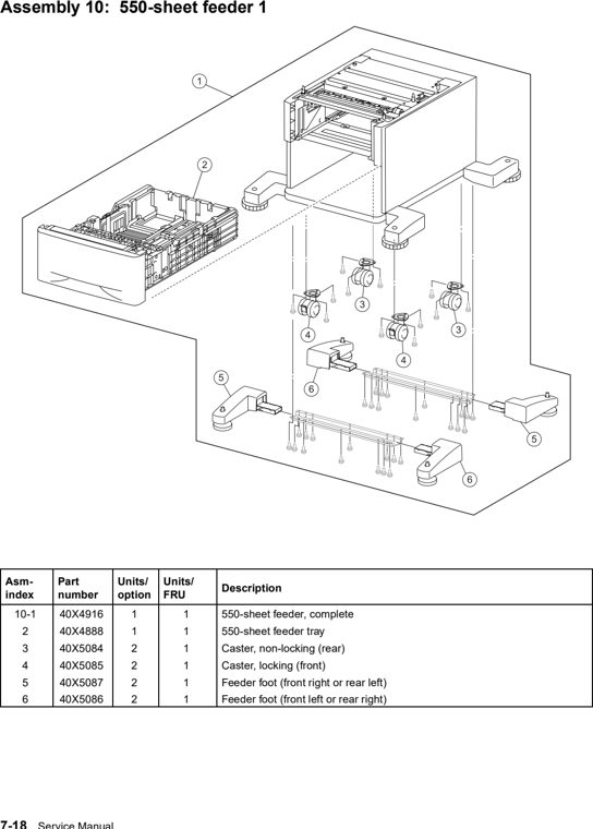 Assembly 10: 550-sheet feeder 1 parts diagram - Lexmark X560 Parts