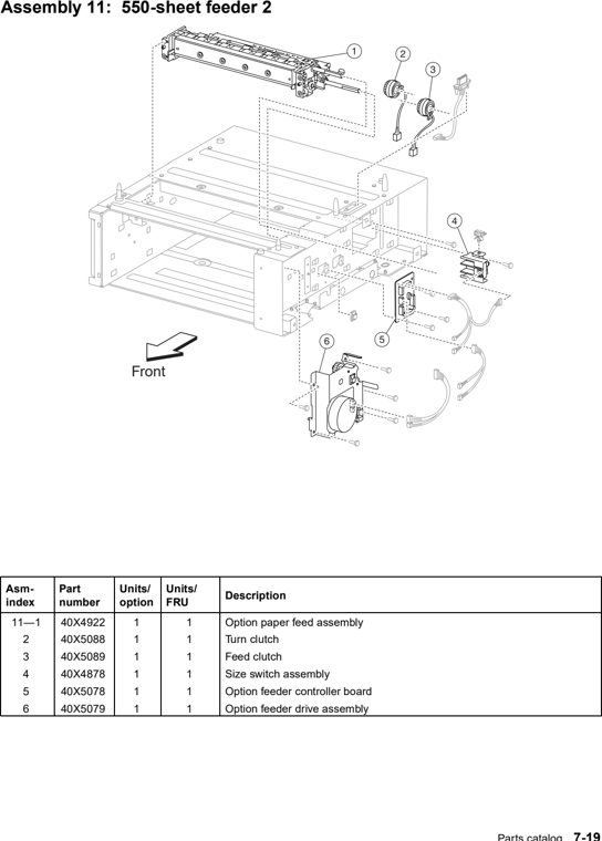 Assembly 11: 550-sheet feeder 2 parts diagram - Lexmark X560 Parts