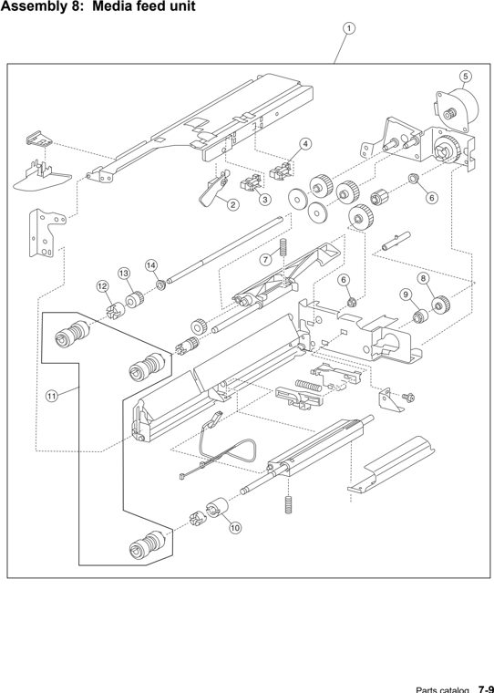 Assembly 8: Media feed unit parts diagram - Lexmark X940e & X945e Parts