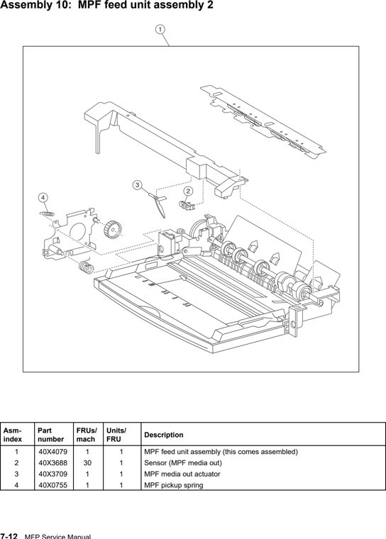 Assembly 10: MPF feed unit assembly 2 parts diagram - Lexmark X940e & X945e Parts