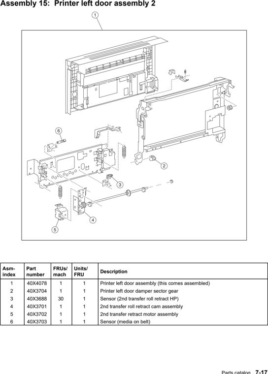 Assembly 15: Printer left door assembly 2 parts diagram - Lexmark X940e & X945e Parts