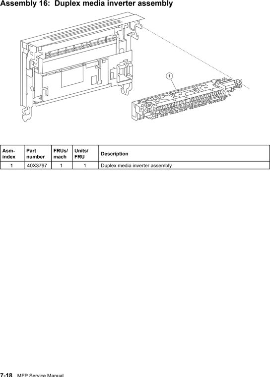 Assembly 16: Duplex media inverter assembly parts diagram - Lexmark X940e & X945e Parts