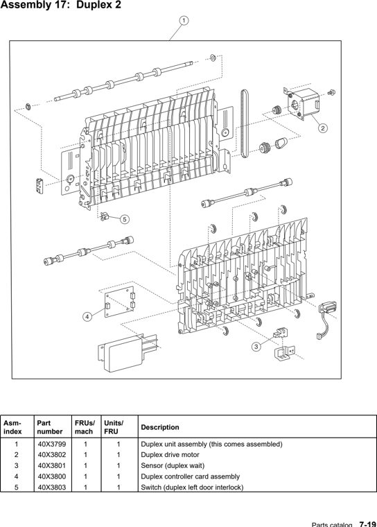 Assembly 17: Duplex 2 parts diagram - Lexmark X940e & X945e Parts