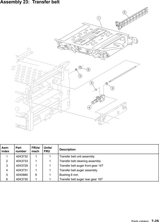 Assembly 23: Transfer belt parts diagram - Lexmark X940e & X945e Parts