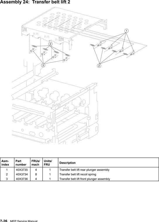 Assembly 24: Transfer belt lift 2 parts diagram - Lexmark X940e & X945e Parts