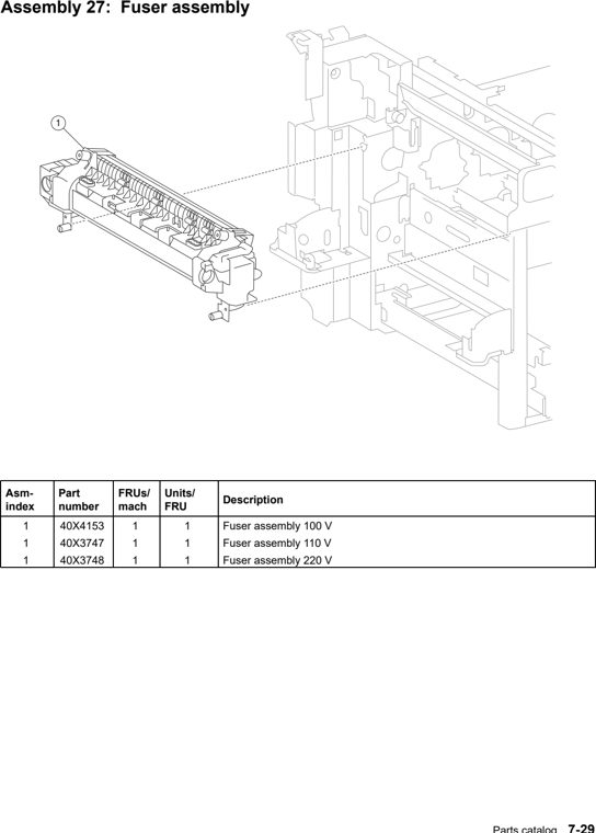 Assembly 27: Fuser assembly parts diagram - Lexmark X940e & X945e Parts