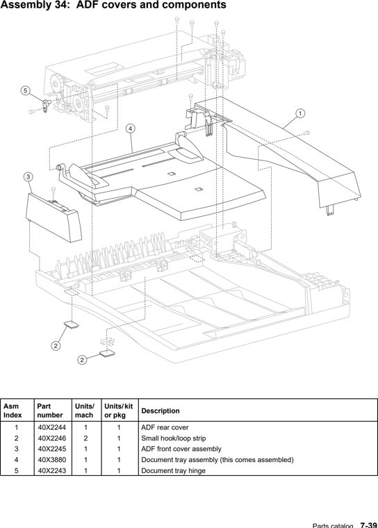 Assembly 34: ADF covers and components parts diagram - Lexmark X940e & X945e Parts