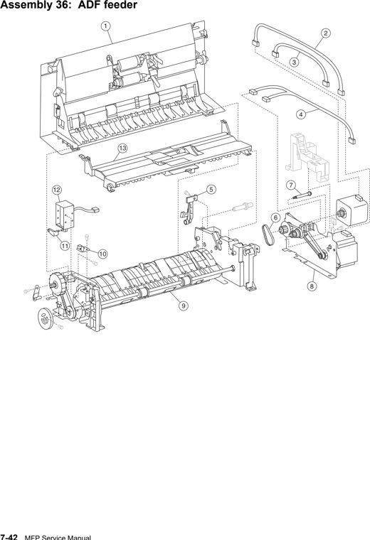 Assembly 36: ADF feeder parts diagram - Lexmark X940e & X945e Parts