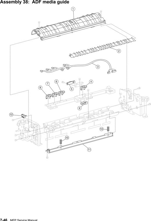 Assembly 38: ADF media guide parts diagram - Lexmark X940e & X945e Parts