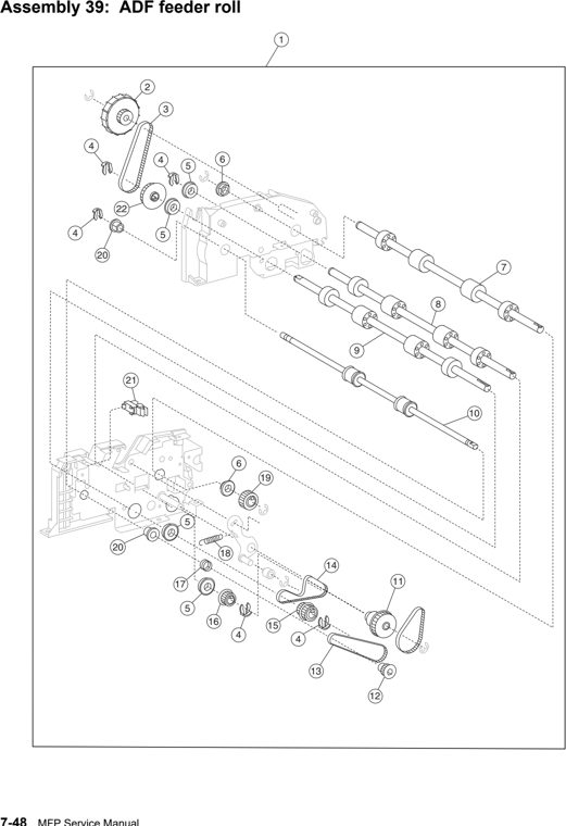 Assembly 39: ADF feeder roll parts diagram - Lexmark X940e & X945e Parts