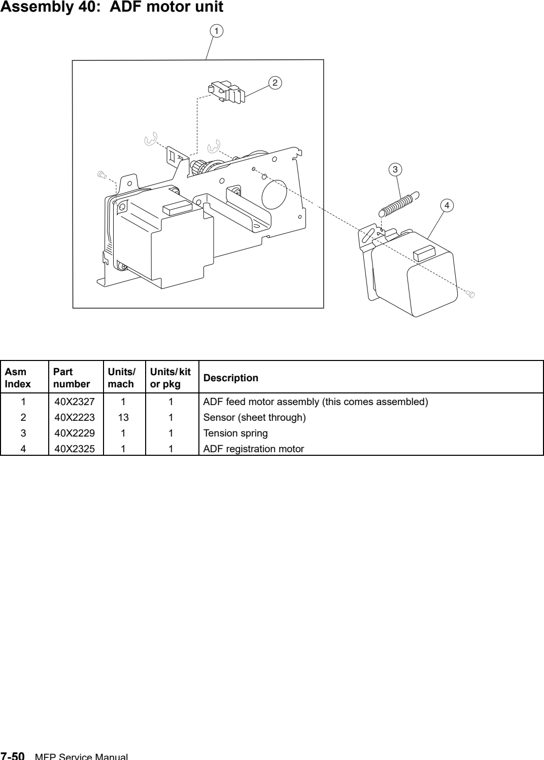 Assembly 40: ADF motor unit parts diagram - Lexmark X940e & X945e Parts