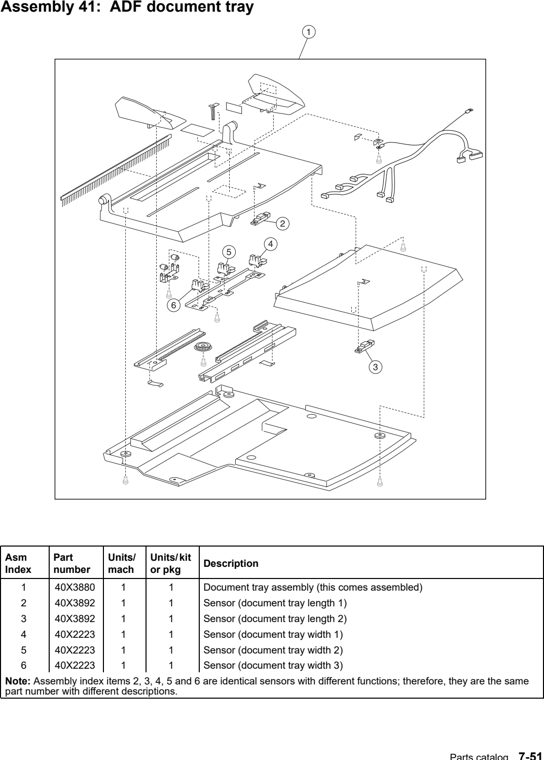 Assembly 41: ADF document tray parts diagram - Lexmark X940e & X945e Parts