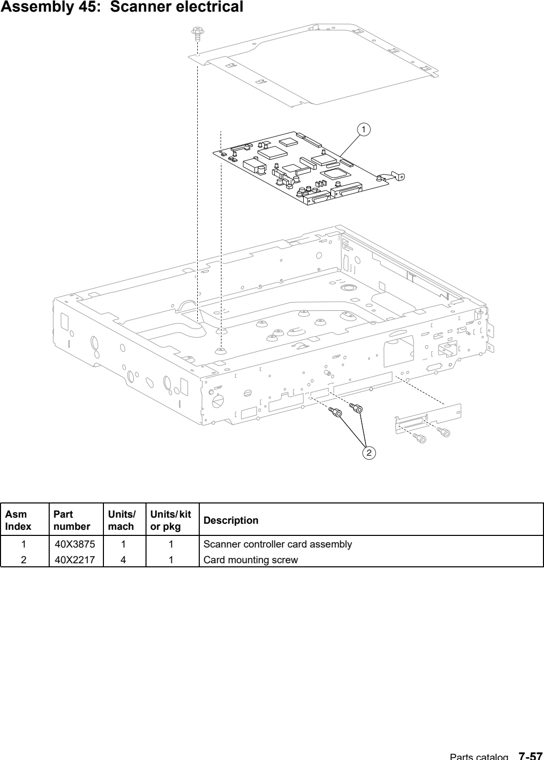 Assembly 45: Scanner electrical parts diagram - Lexmark X940e & X945e Parts