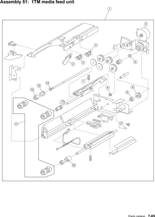 Assembly 51: 1TM media feed unit parts diagram - Lexmark X940e & X945e Parts