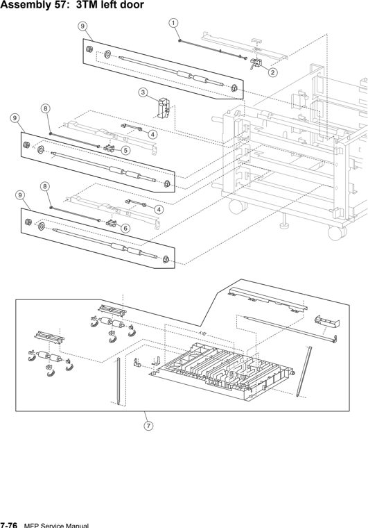 Assembly 57: 3TM left door parts diagram - Lexmark X940e & X945e Parts