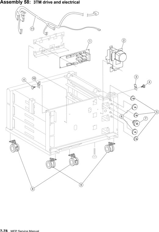Assembly 58: 3TM drive and electrical parts diagram - Lexmark X940e & X945e Parts