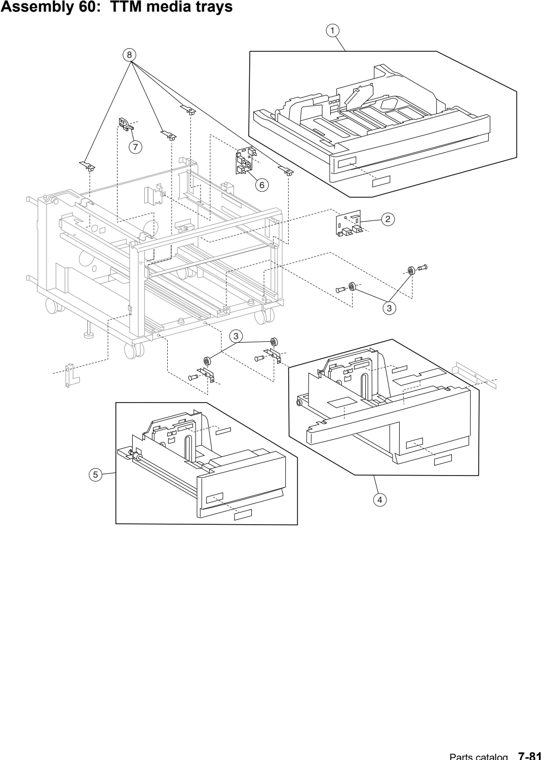 Assembly 60: TTM media trays parts diagram - Lexmark X940e & X945e Parts