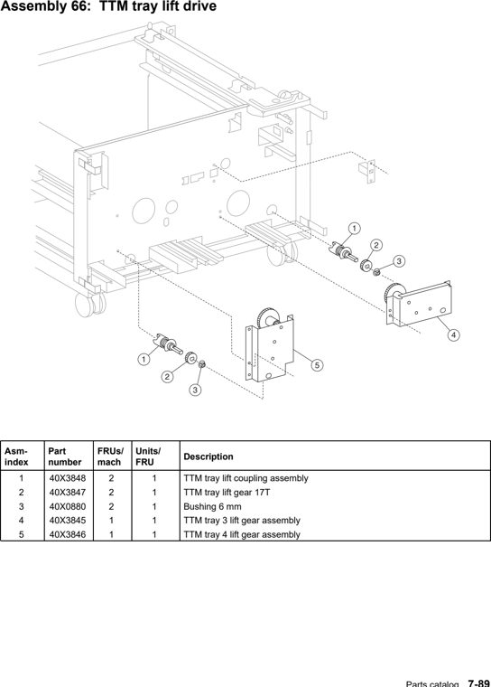 Assembly 66: TTM tray lift drive parts diagram - Lexmark X940e & X945e Parts