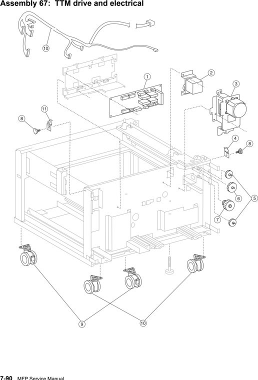 Assembly 67: TTM drive and electrical parts diagram - Lexmark X940e & X945e Parts