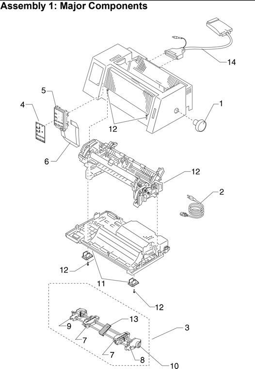Assembly 1: Major Components parts diagram - Lexmark 2380 2381 2390 2391 Parts