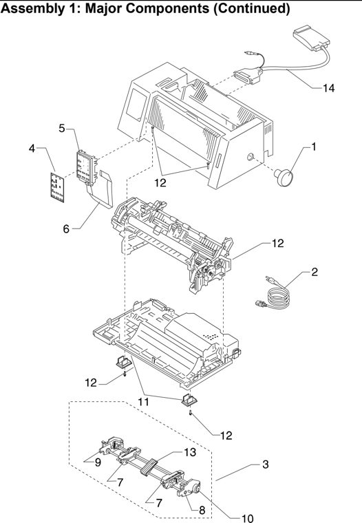 Assembly 1: Major Components (Continued) parts diagram - Lexmark 2380 2381 2390 2391 Parts