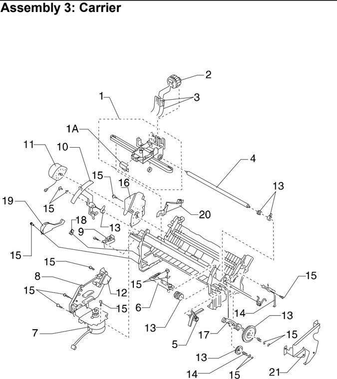 Assembly 3: Carrier parts diagram - Lexmark 2380 2381 2390 2391 Parts