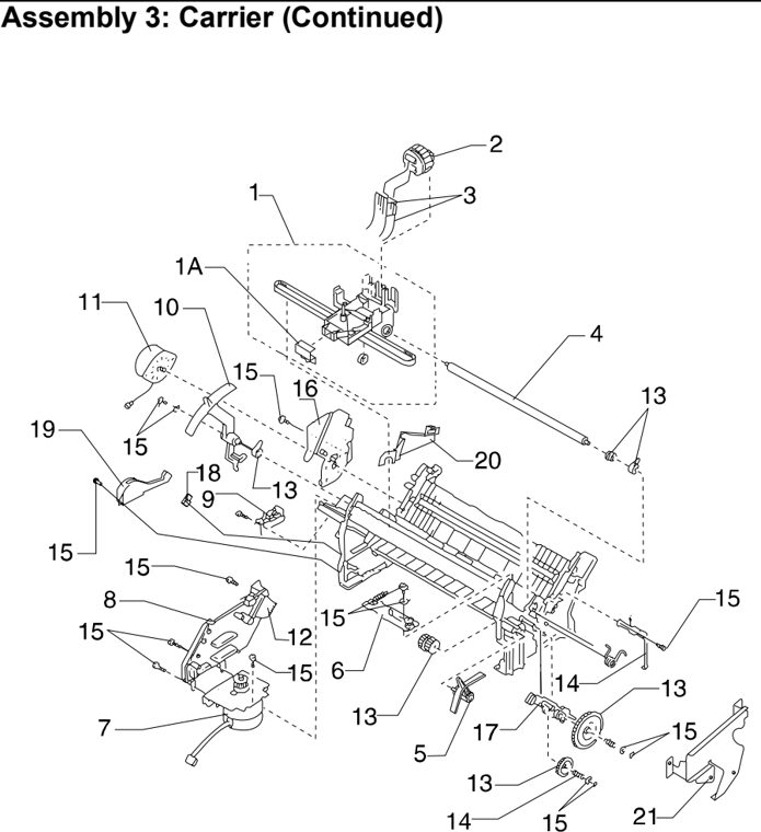 Assembly 3: Carrier (Continued) parts diagram - Lexmark 2380 2381 2390 2391 Parts