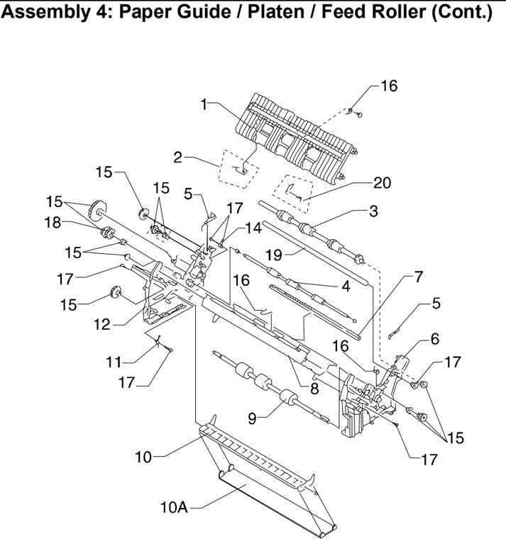 Assembly 4: Paper Guide / Platen / Feed Roller (Cont.) parts diagram - Lexmark 2380 2381 2390 2391 Parts