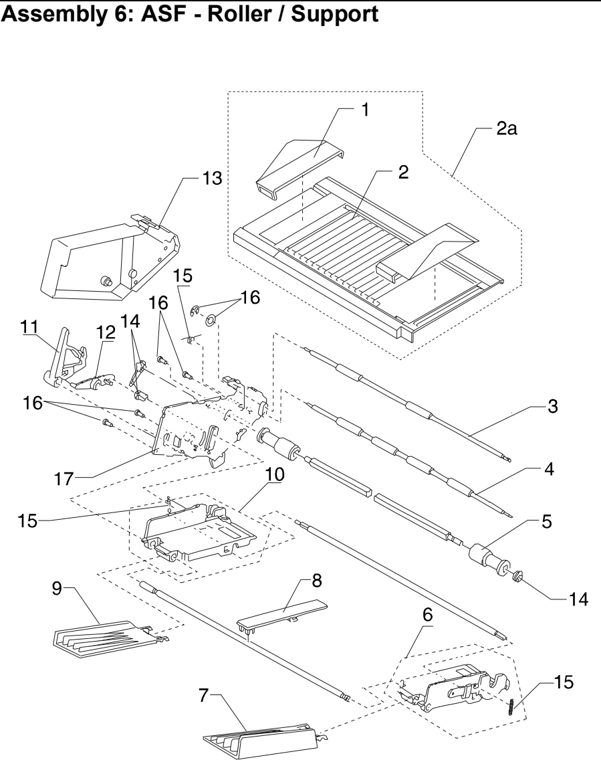 Assembly 6: ASF - Roller / Support parts diagram - Lexmark 2380 2381 2390 2391 Parts