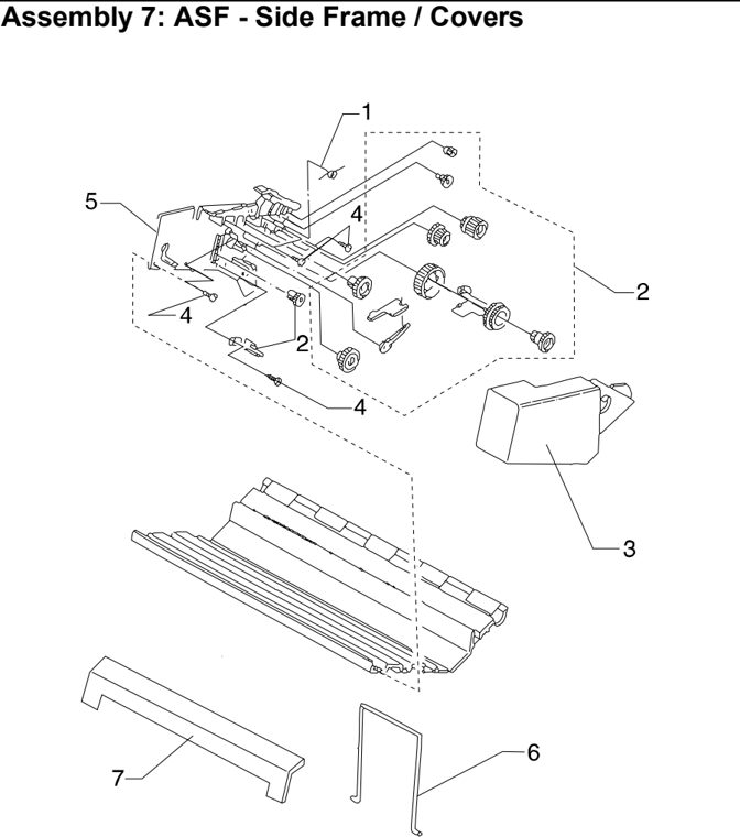 Assembly 7: ASF - Side Frame / Covers parts diagram - Lexmark 2380 2381 2390 2391 Parts