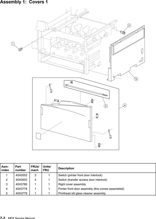 Assembly 1: Covers 1 parts diagram - Lexmark C935 Parts