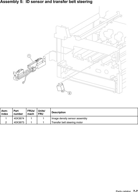 Assembly 5: ID sensor and transfer belt steering parts diagram - Lexmark C935 Parts