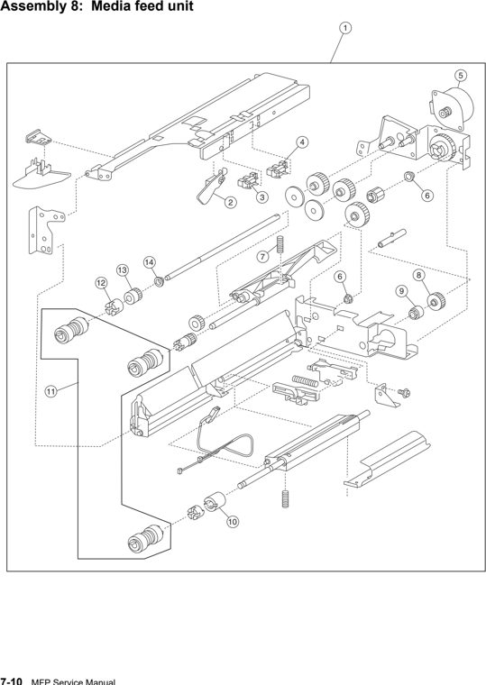 Assembly 8: Media feed unit parts diagram - Lexmark C935 Parts