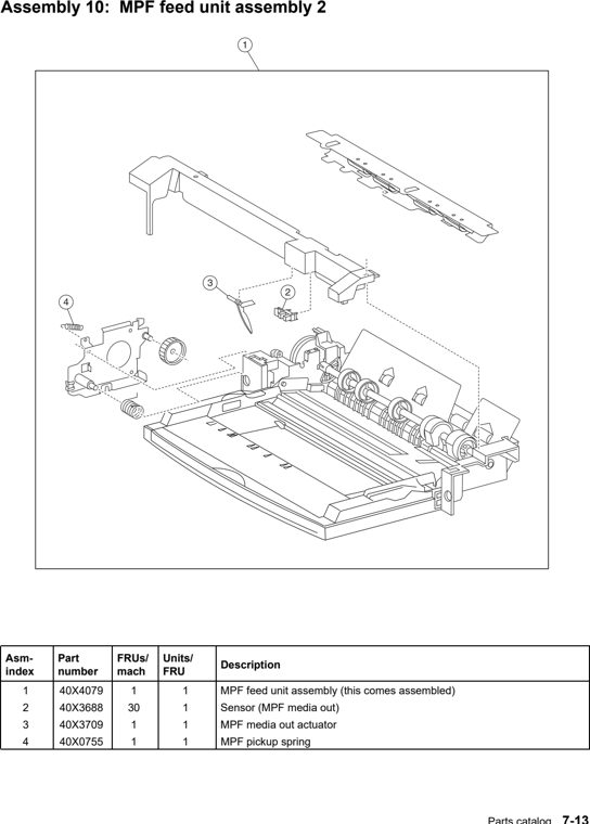 Assembly 10: MPF feed unit assembly 2 parts diagram - Lexmark C935 Parts