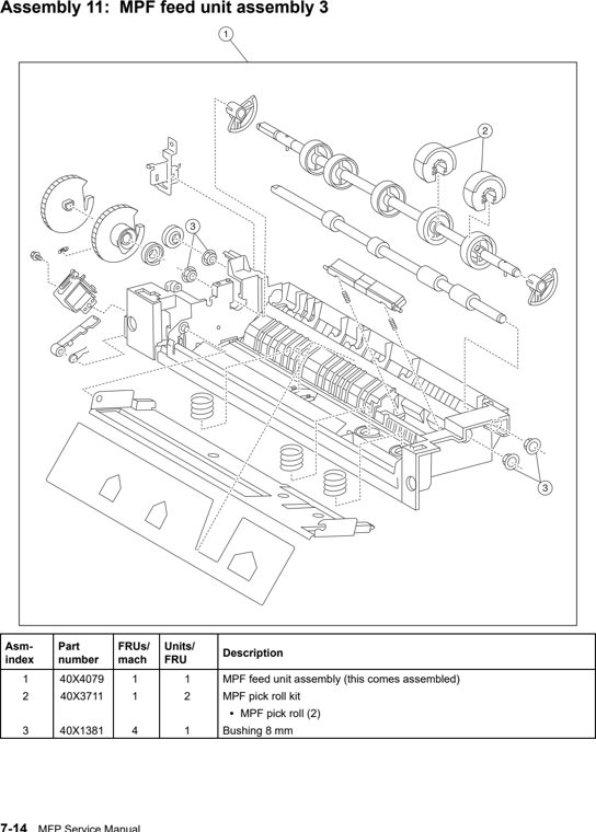 Assembly 11: MPF feed unit assembly 3 parts diagram - Lexmark C935 Parts