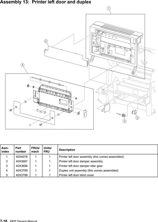 Assembly 13: Printer left door and duplex parts diagram - Lexmark C935 Parts