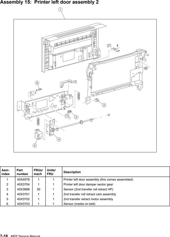 Assembly 15: Printer left door assembly 2 parts diagram - Lexmark C935 Parts