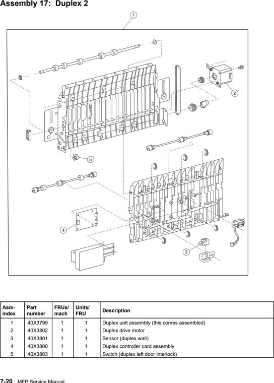 Assembly 17: Duplex 2 parts diagram - Lexmark C935 Parts