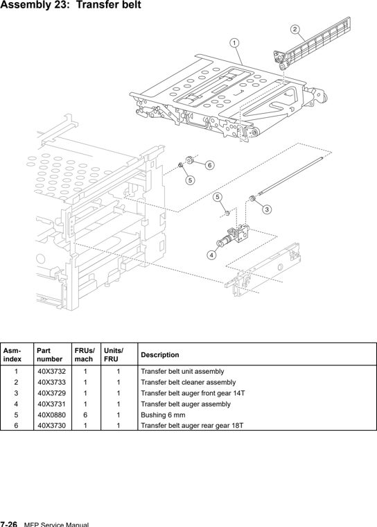 Assembly 23: Transfer belt parts diagram - Lexmark C935 Parts