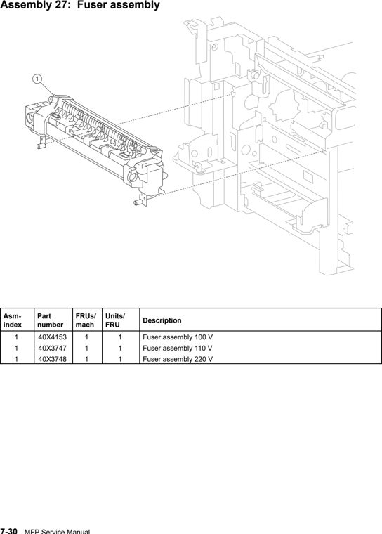 Assembly 27: Fuser assembly parts diagram - Lexmark C935 Parts