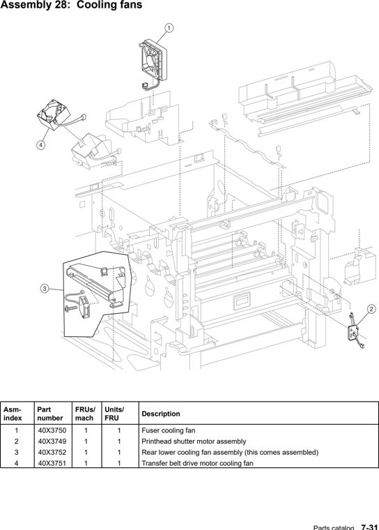 Assembly 28: Cooling fans parts diagram - Lexmark C935 Parts