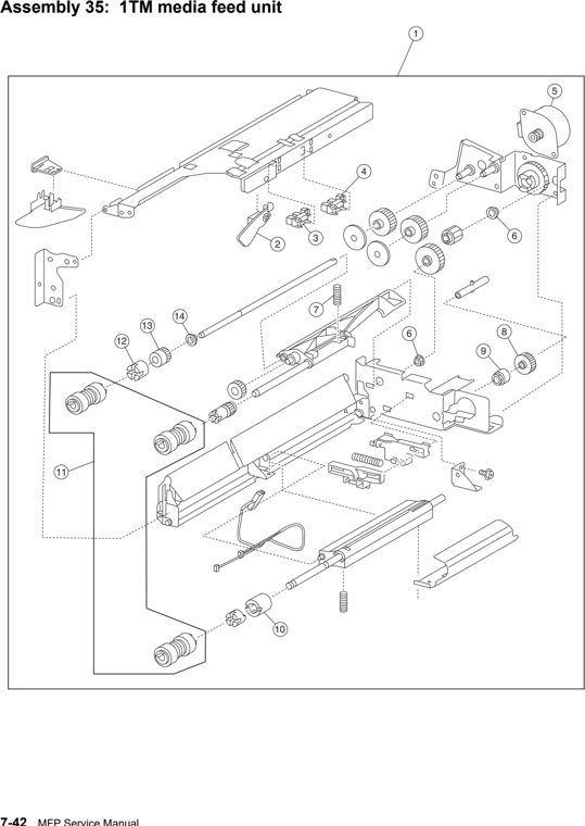 Assembly 35: 1TM media feed unit parts diagram - Lexmark C935 Parts