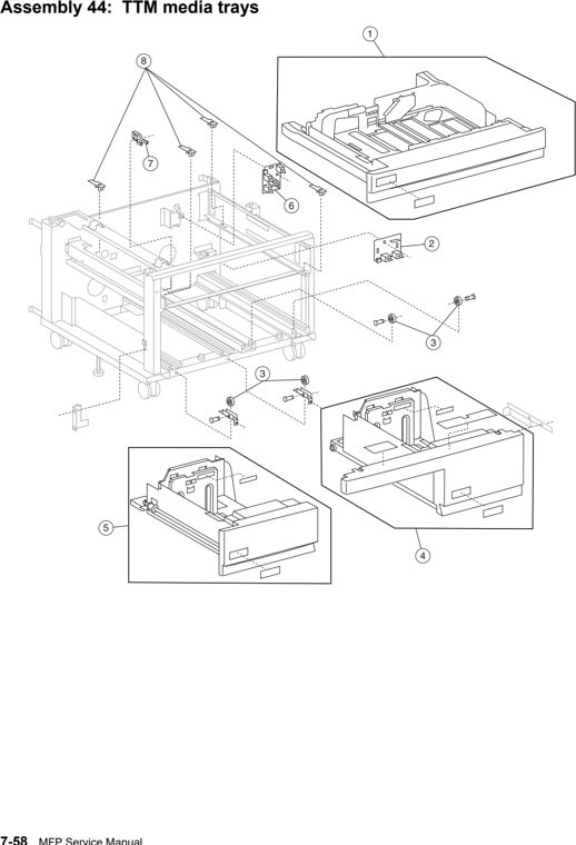 Assembly 44: TTM media trays parts diagram - Lexmark C935 Parts