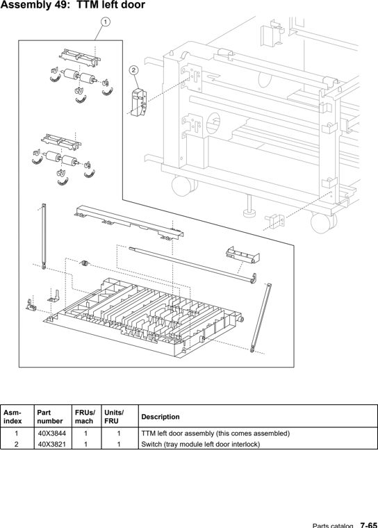 Assembly 49: TTM left door parts diagram - Lexmark C935 Parts